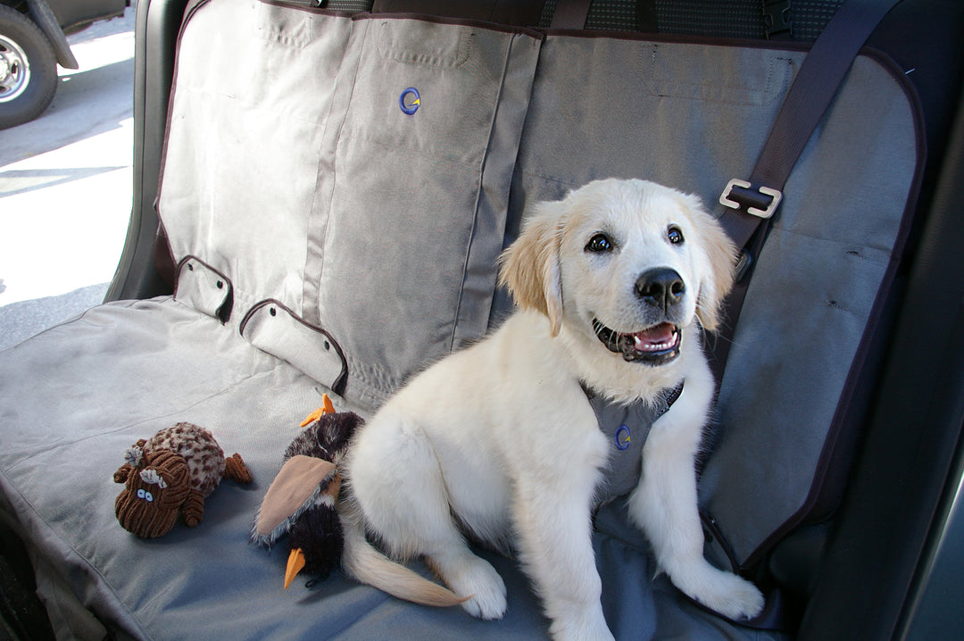 Bench rear seat cover with dog puppy and toys