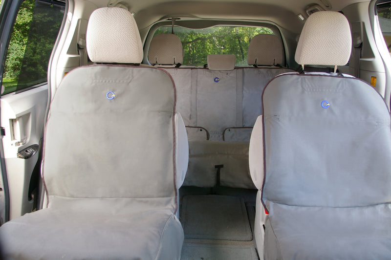 Full vehicle equipped with Optimus Gear SeatShields showing single/front/captain style seats and rear seat with bench style SeatShield